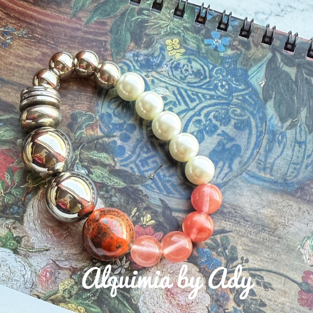 Oversized Jasper Cherry Quartz Statement Bracelet - image 1